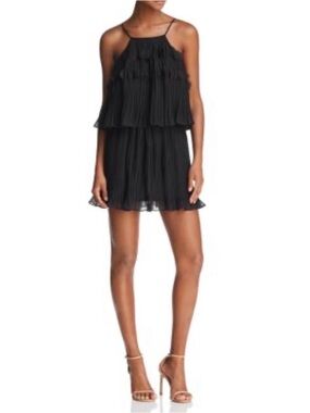 Ramy Brook Black Pleated Tiered Halter Mini Dress